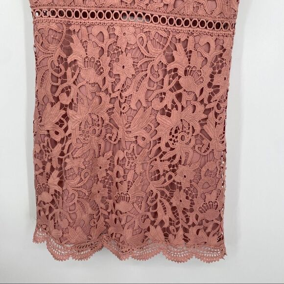 J.O.A. Lace Floral Cutout Open V-neckline Scallop Hem Mini Dress - Picture 4 of 13